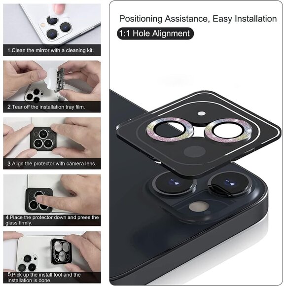 2 Camera Lens Protector for iPhone 14 HD Anti-Scratch Graphite Gray Glitter - Picture 3 of 7